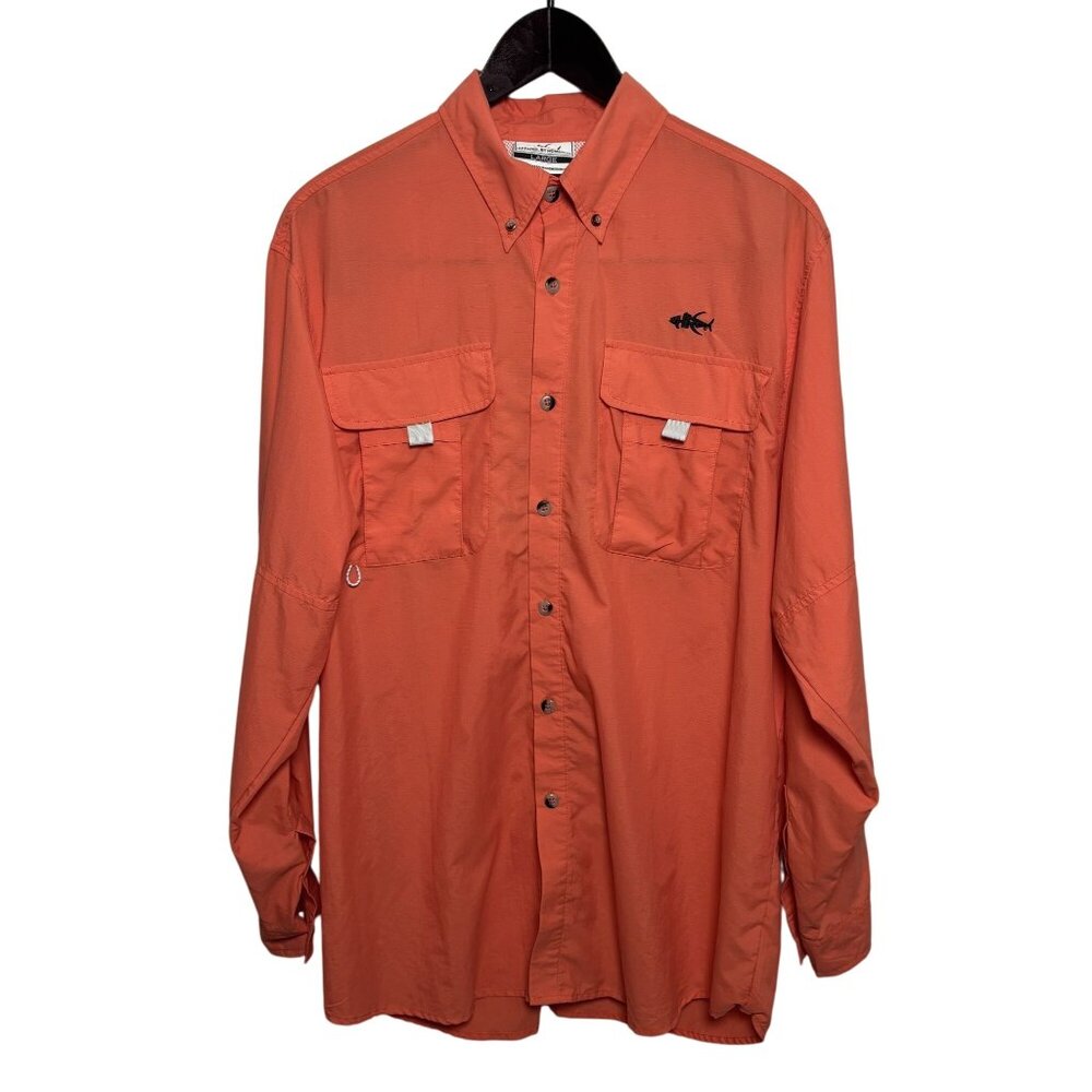 Mens L Vented Orange Button-Up Fishing Shirt Octopus & Compass Design outdoors